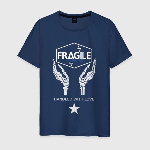 Мужская футболка из хлопка с принтом Fragile express, вид спереди №1