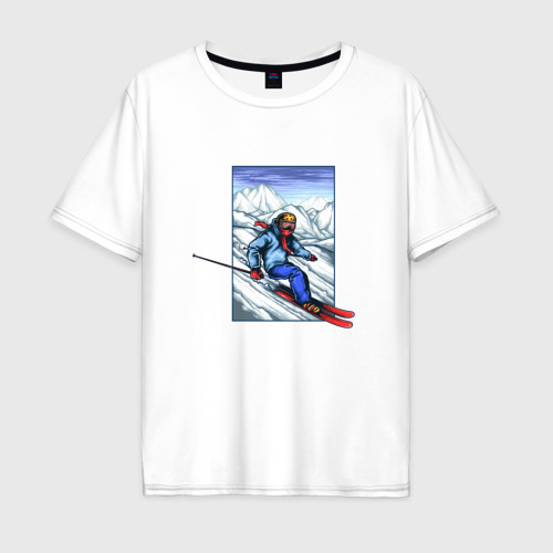 Мужская футболка хлопок Oversize с принтом Лыжный Спорт, вид спереди #2