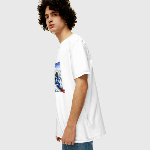 Мужская футболка хлопок Oversize с принтом Лыжный Спорт, вид сбоку #3