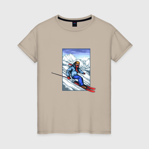 Женская футболка хлопок Лыжный Спорт, цвет миндальный