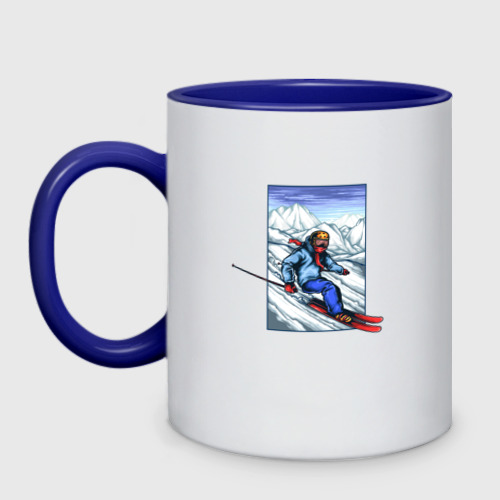 Кружка двухцветная Лыжный Спорт, цвет белый + синий