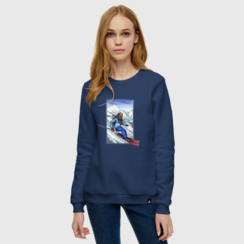 Женский свитшот хлопок Лыжный Спорт, цвет темно-синий - фото 3
