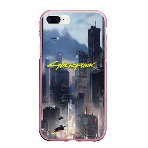 Чехол для iPhone 7Plus/8 Plus матовый Cyberpunk 2077 city, цвет розовый