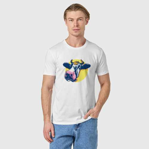 Мужская футболка хлопок Корова, цвет белый - фото 3