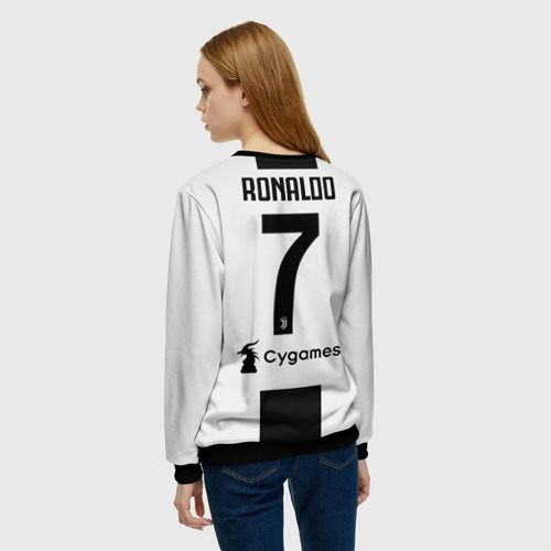 Женский свитшот 3D с принтом Ronaldo home 18-19, вид сзади #2