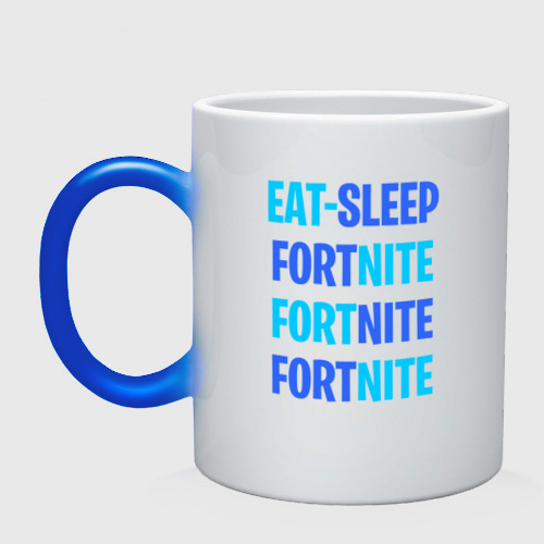 Кружка хамелеон Eat Sleep Fortnite, цвет белый + синий