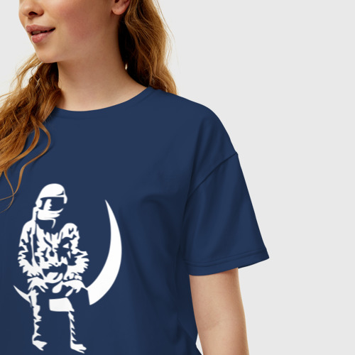 Женская футболка хлопок Oversize Луна, цвет темно-синий - фото 3