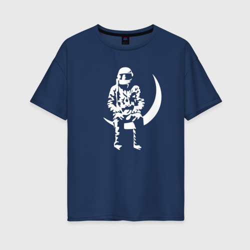 Женская футболка хлопок Oversize Луна, цвет темно-синий