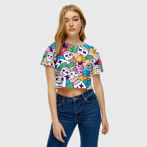 Женская футболка Crop-top 3D Маршмеллоу, цвет 3D печать - фото 4