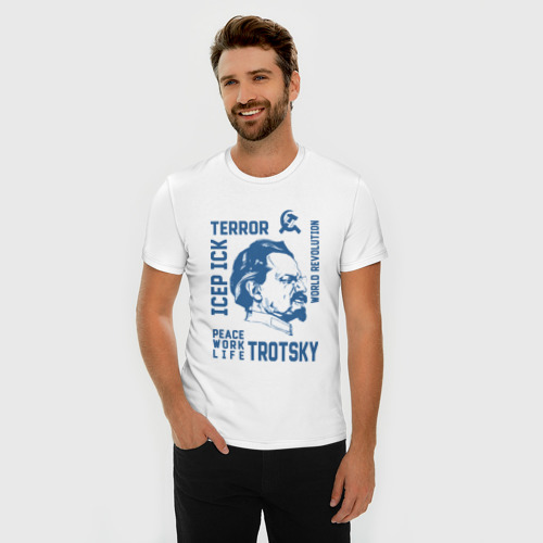 Мужская футболка хлопок Slim с принтом Троцкий, фото на моделе #1
