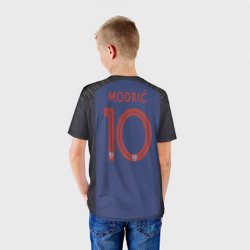 Футболка с принтом Modric away WC 2018 для ребенка, вид на модели сзади №2. Цвет основы: белый