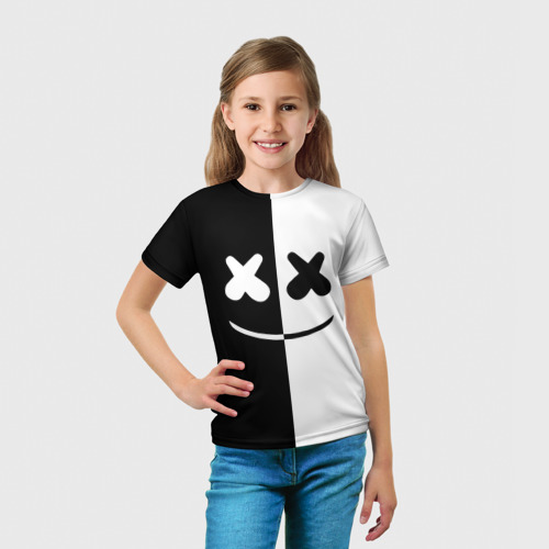 Детская футболка 3D Marshmello black & white, цвет 3D печать - фото 5