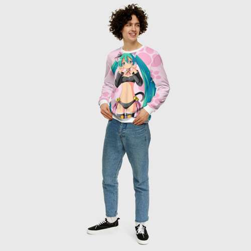 Мужской свитшот 3D Хатсуне Мику на розовом фоне - фото 5