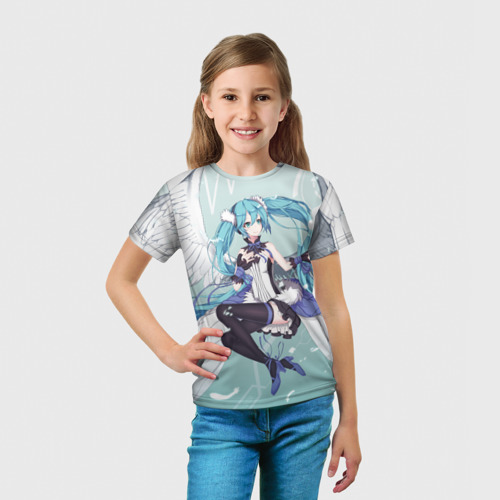 Детская футболка 3D с принтом Хацунэ Мику с ангельскими крыльями, вид сбоку #3