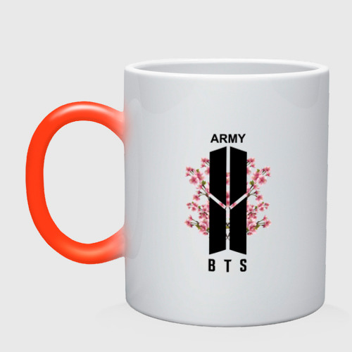 Кружка хамелеон BTS army, цвет белый + красный