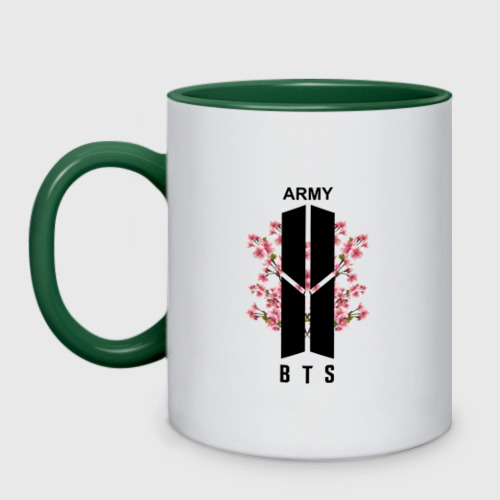 Кружка двухцветная BTS army, цвет белый + зеленый