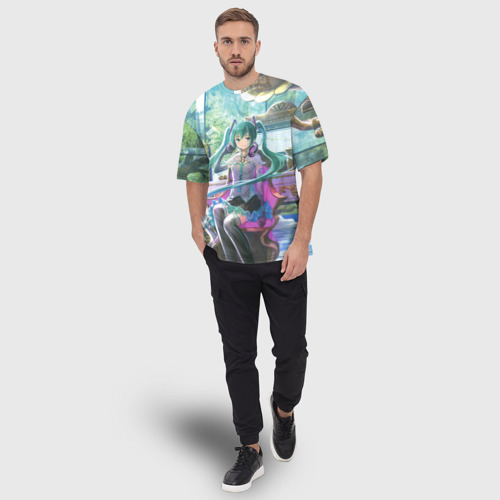 Мужская футболка oversize 3D Мика Хацуне в консерватории в наушниках, цвет 3D печать - фото 5