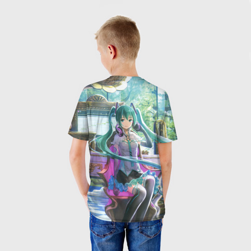 Детская футболка 3D Мика Хацуне в консерватории в наушниках, цвет 3D печать - фото 4
