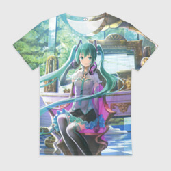 Женская футболка 3D Мика Хацуне в консерватории в наушниках