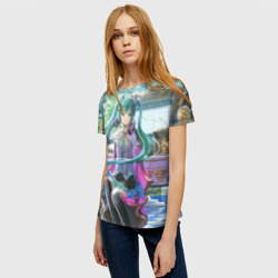 Женская футболка 3D Мика Хацуне в консерватории в наушниках - фото 2