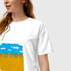 Женская футболка хлопок Oversize Колосья под ясным небом пиксельные - фото 2
