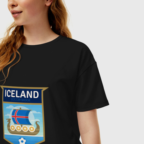 Женская футболка хлопок Oversize Футбол - Исландия, цвет черный - фото 3