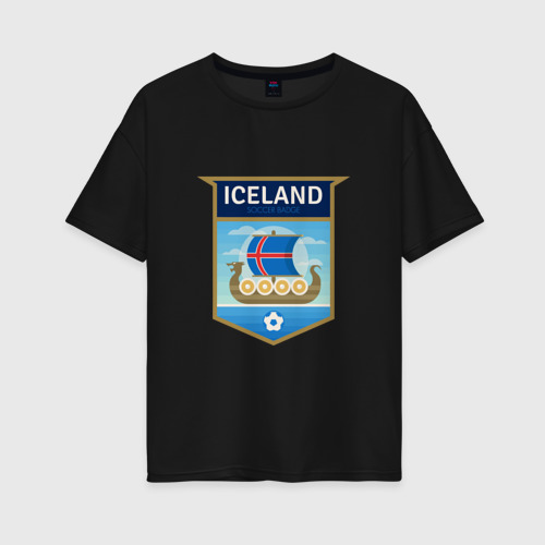 Женская футболка хлопок Oversize Футбол - Исландия, цвет черный