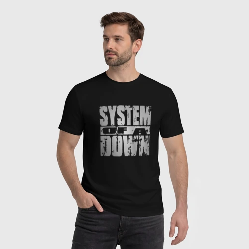 Мужская футболка хлопок с принтом System of a Down, фото на моделе #1