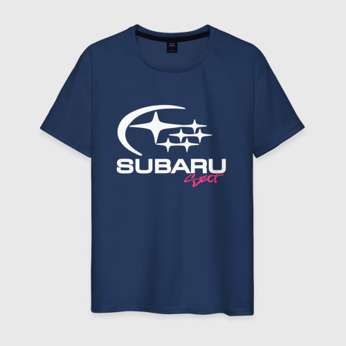 Мужская футболка хлопок SubaruSect белое лого, цвет темно-синий