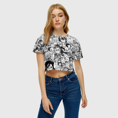 Женская футболка Crop-top 3D Ахегао лица, цвет 3D печать - фото 4