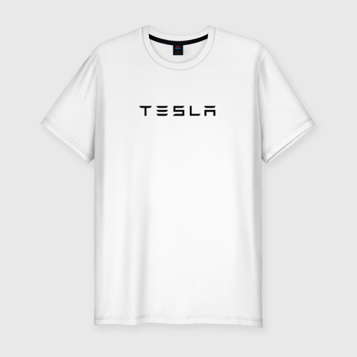 Мужская футболка хлопок Slim с принтом Tesla, вид спереди #2