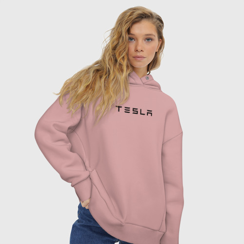 Женское худи Oversize хлопок Tesla, цвет пыльно-розовый - фото 4