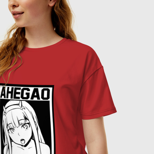 Женская футболка хлопок Oversize Франкс аниме монохром, цвет красный - фото 3