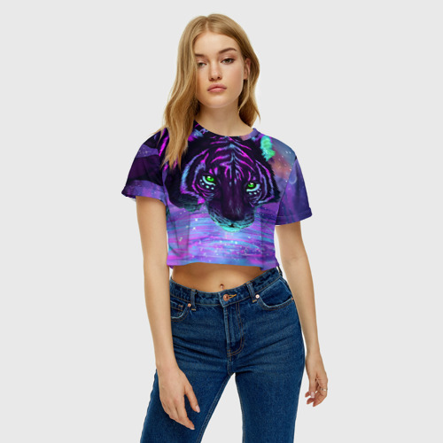 Женская футболка Crop-top 3D Киса, цвет 3D печать - фото 3