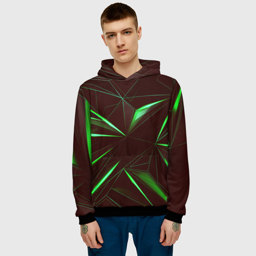 Мужская толстовка 3D STRIPES GREEN 3D, цвет черный - фото 3