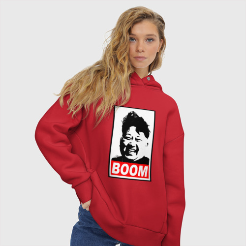 Женское худи Oversize хлопок Boom Ким Чен Ын, цвет красный - фото 4