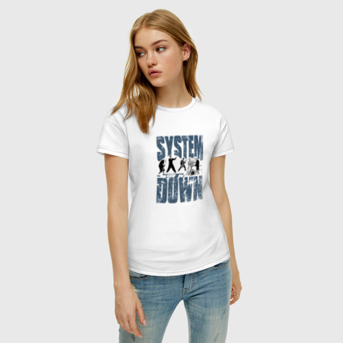 Женская футболка хлопок с принтом System of a Down большое лого, фото на моделе #1