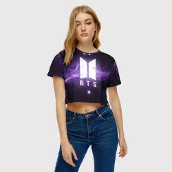 Женская футболка Crop-top 3D BTS spacе 3D БТС космос