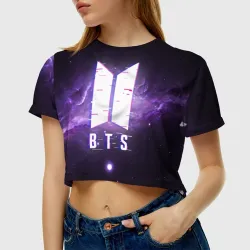 Женская футболка Crop-top 3D BTS spacе 3D БТС космос - фото 2