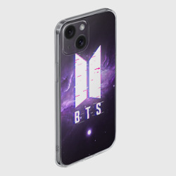 Чехол для iPhone 15 силиконовый с защитой камеры BTS spacе 3D БТС космос - фото 2