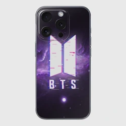 Чехол для iPhone 15 Pro Max силиконовый с защитой камеры BTS spacе 3D БТС космос