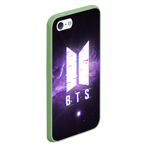 Чехол для iPhone 5/5S матовый BTS spacе 3D БТС космос, цвет салатовый - фото 3