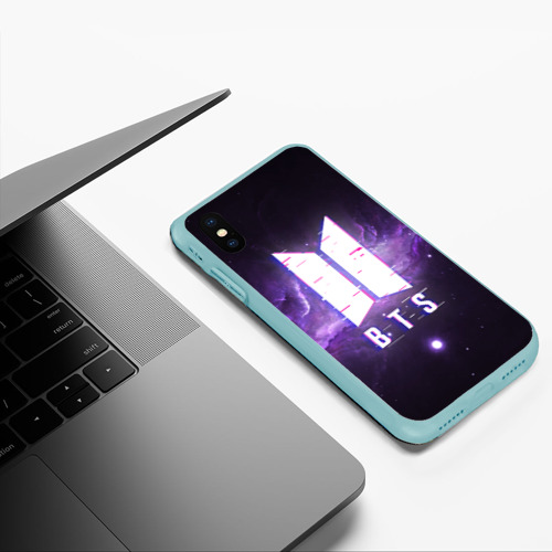 Чехол для iPhone XS Max матовый BTS spacе 3D БТС космос, цвет мятный - фото 5
