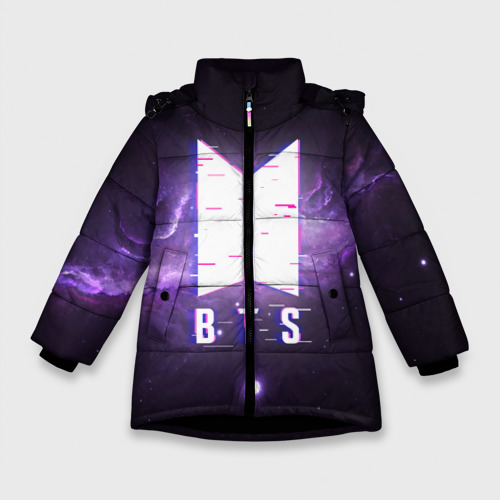 Зимняя куртка для девочек 3D BTS spacе 3D БТС космос, цвет черный
