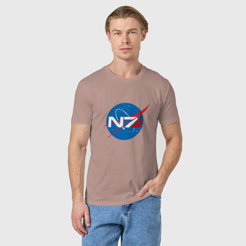 Мужская футболка хлопок NASA N7 Mass Effect, цвет пыльно-розовый - фото 3