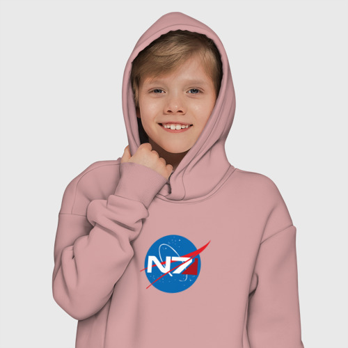 Детское худи Oversize хлопок NASA N7 Mass Effect, цвет пыльно-розовый - фото 12