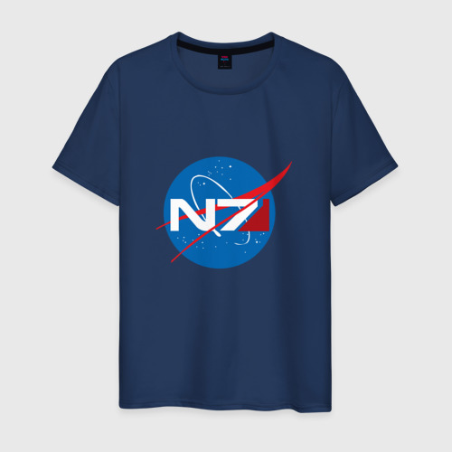 Мужская футболка хлопок NASA N7 Mass Effect, цвет темно-синий