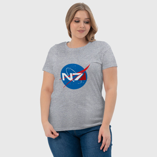 Женская футболка хлопок NASA N7 Mass Effect, цвет меланж - фото 6