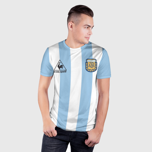 Мужская футболка 3D Slim с принтом Марадона Аргентина ретро, фото на моделе #1