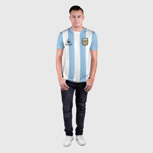 Мужская футболка 3D Slim с принтом Марадона Аргентина ретро, вид сбоку #3
